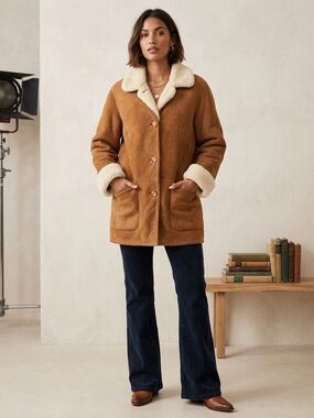 Vintage DANIER Suede Sheepskin Shearling Coat Jacket Brown Size Medium